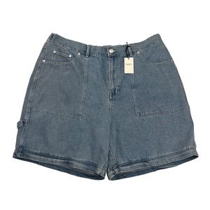 Forever 21 Womens Shorts 20 Blue Denim Cargo Style Elastic Waist Pockets